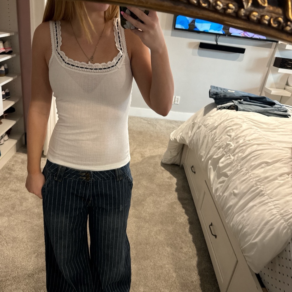 Free People White Lace Trim Tank Top